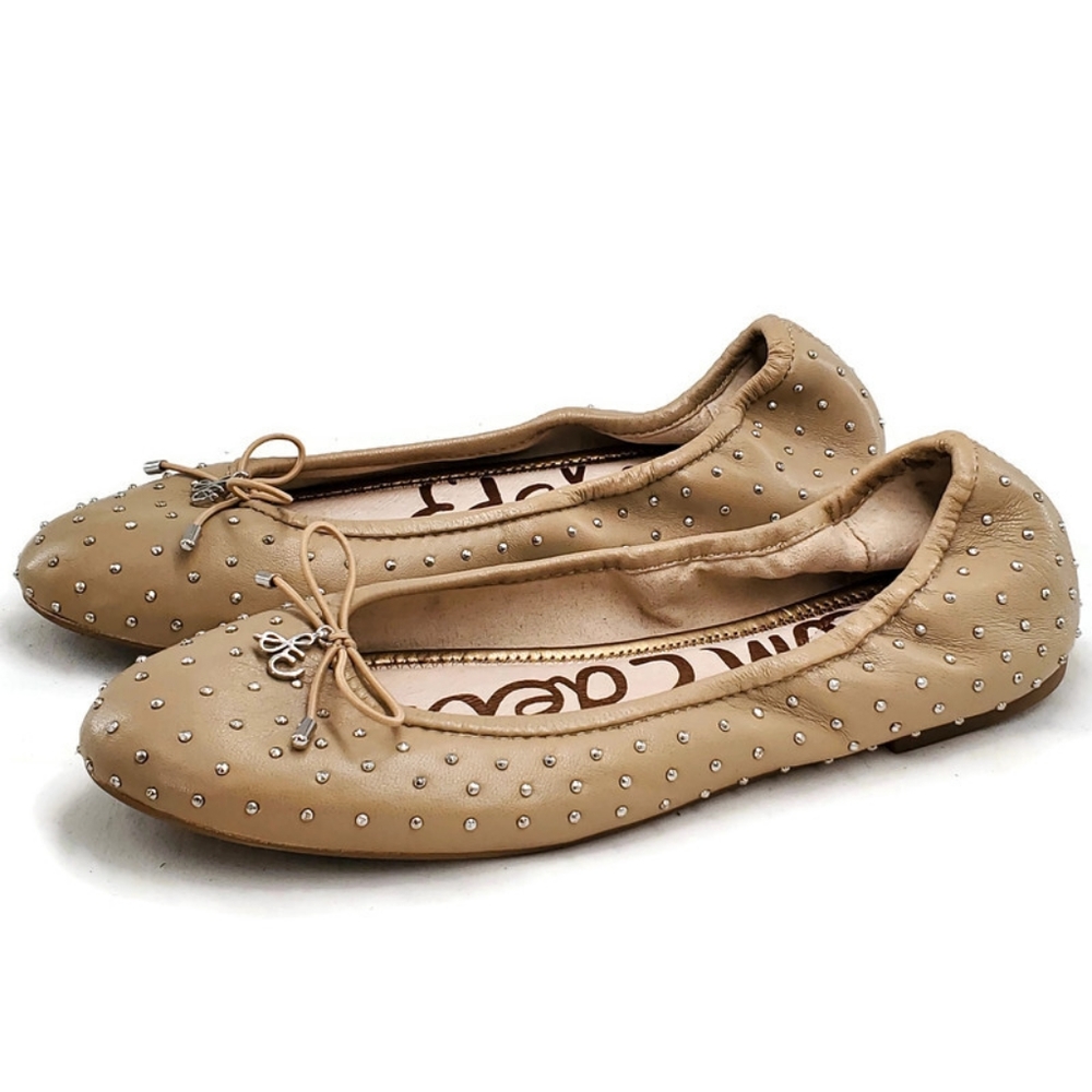 Sam Edelman Frankie Tan Leather Studded Slip-On Ballet Flats